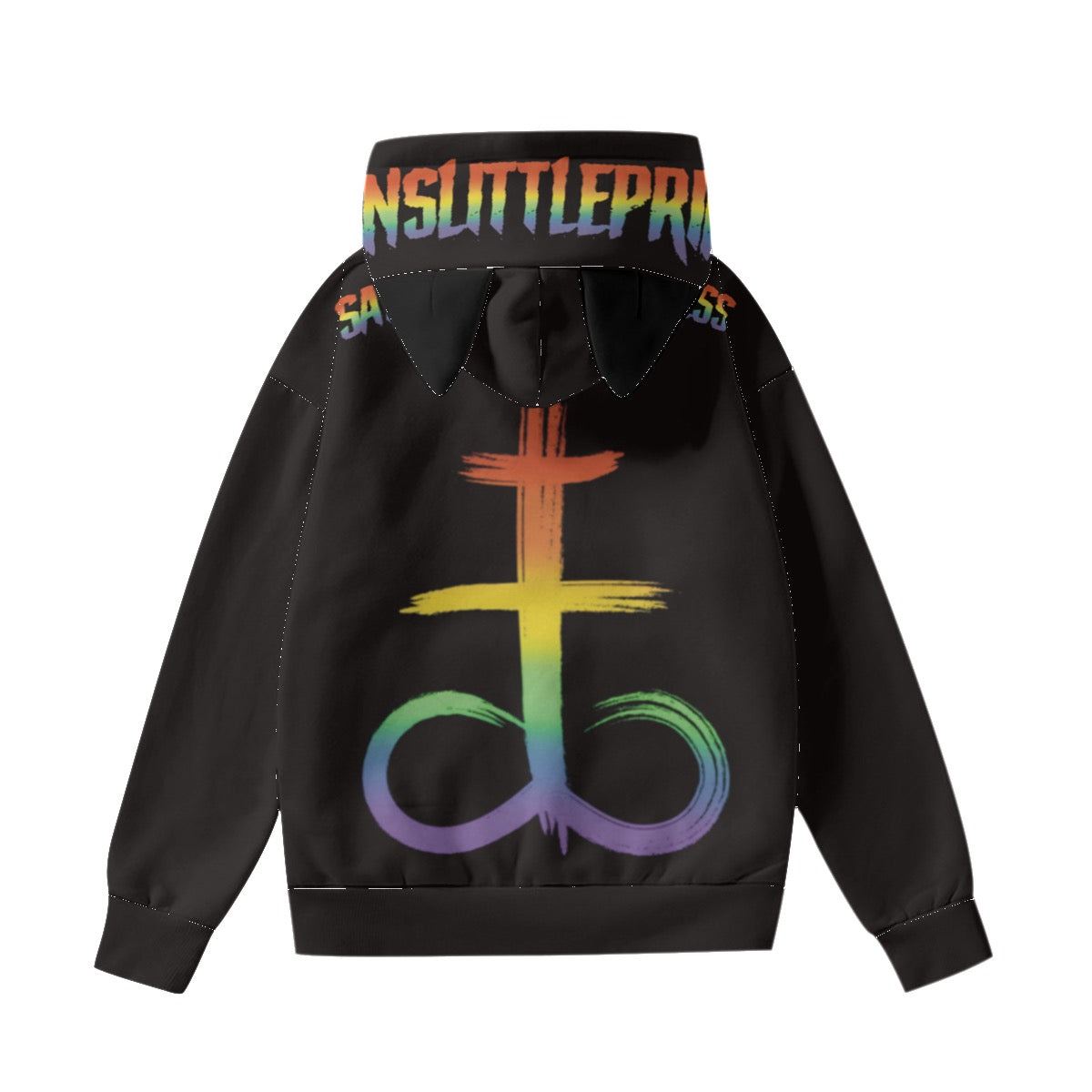 Back Satanic Pride Hoodie With Ears Rainbow Baphomet Design