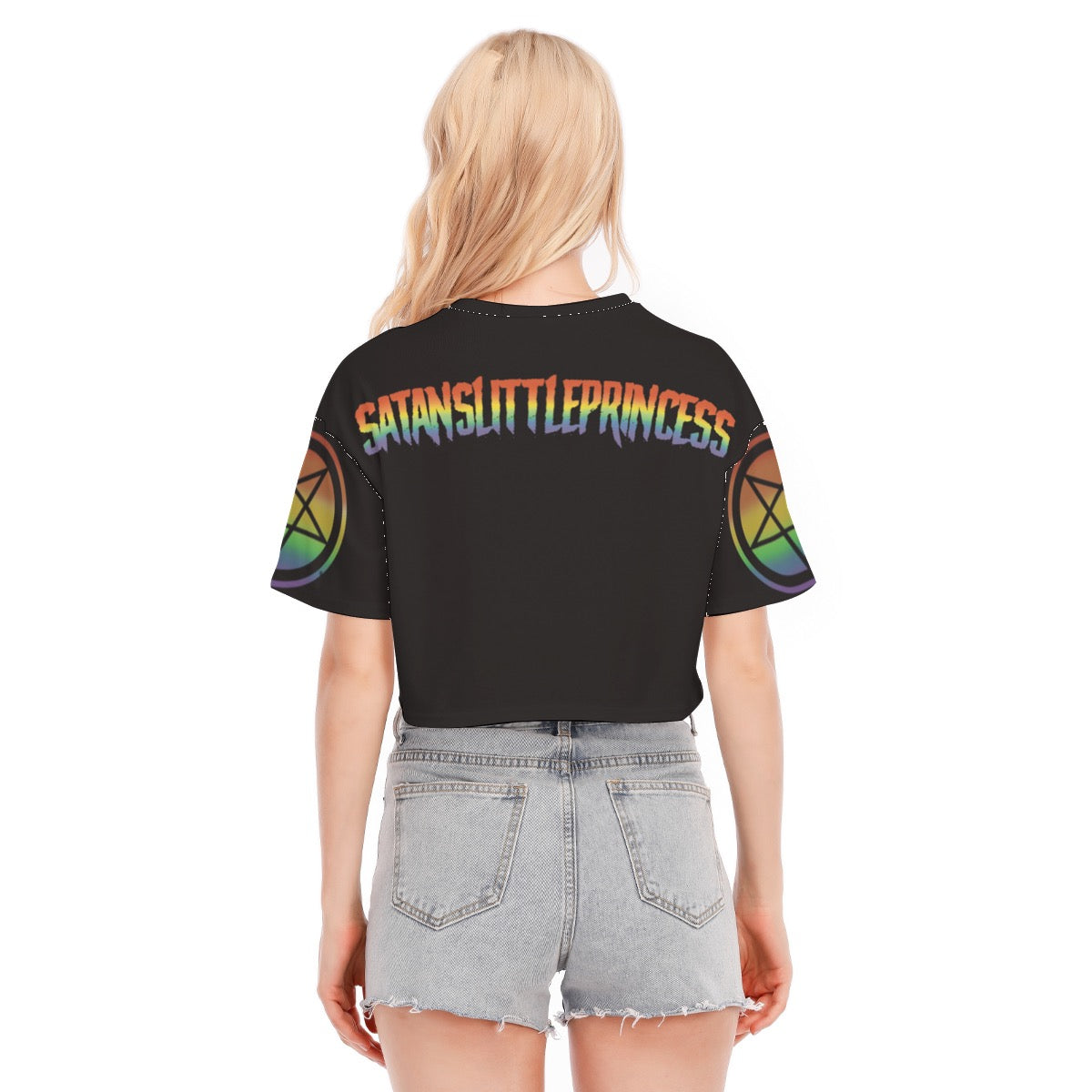 Pride Baphomet Crop Top Fire Safe 100% cotton back view