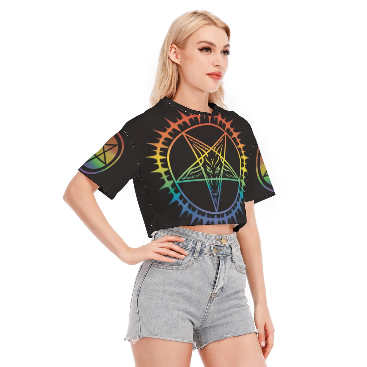 Pride Baphomet Crop Top Fire Safe 100% cotton side view