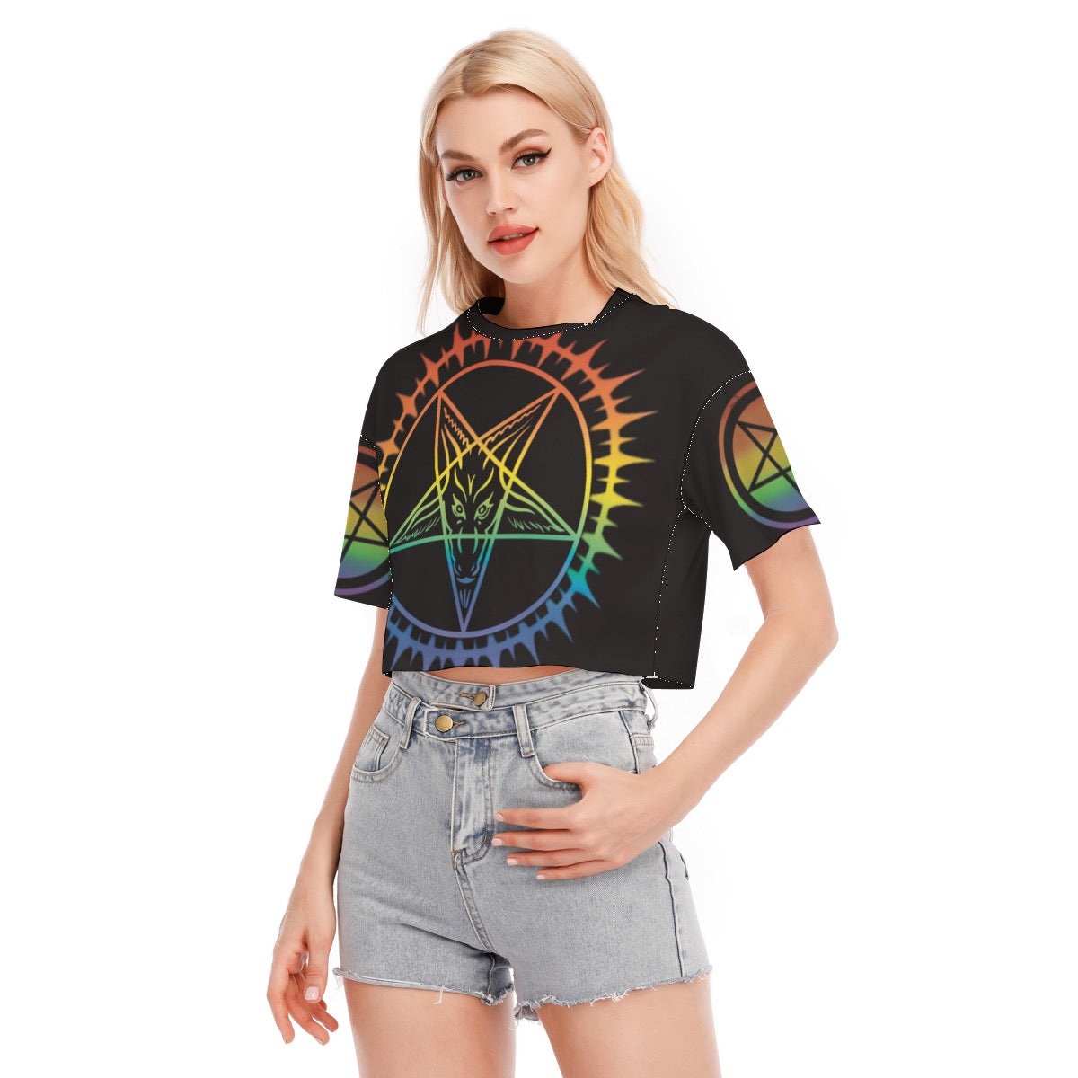 Pride Baphomet Crop Top Fire Safe 100% cotton side view